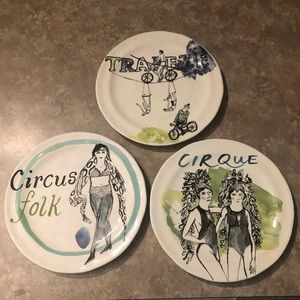 Anthropologie Circus Folk Salad Plates -set of 3